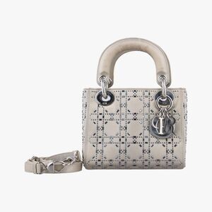 Christian Diorsatin Crystal Cannage Mini Lady Dior Gray Satin 02-ma-1118